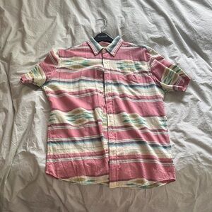 Faherty Pink and White Casual Button Down Shirt with Stripes